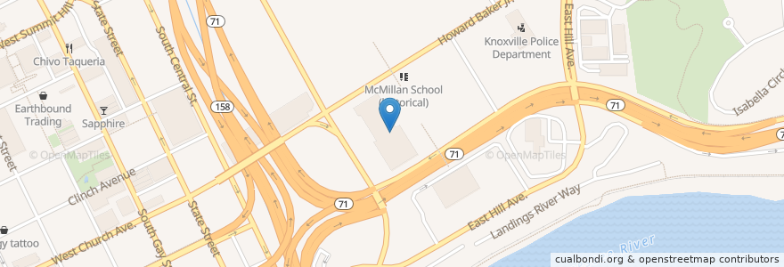 Mapa de ubicacion de Knoxville Civic Coliseum  en Amerika Syarikat, Tennessee, Knox County, Knoxville.