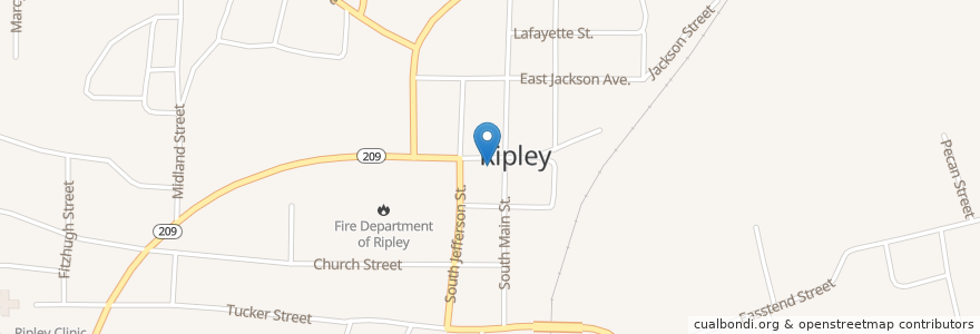 Mapa de ubicacion de Ripley City Hall en Vereinigte Staaten Von Amerika, Tennessee, Lauderdale County, Ripley.
