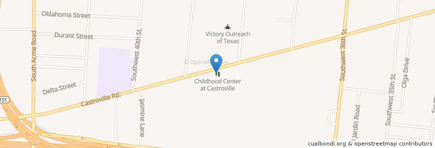 Mapa de ubicacion de Childhood Center at Castroville en Amerika Birleşik Devletleri, Teksas, Bexar County, San Antonio.