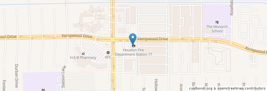 Mapa de ubicacion de Houston Fire Department Station 77 en United States, Texas, Houston, Harris County.