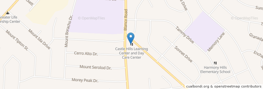 Mapa de ubicacion de Castle Hills Learning Center and Day Care Center en 美利坚合众国/美利堅合眾國, 得克萨斯州 / 德克薩斯州 / 德薩斯州, Bexar County, San Antonio.