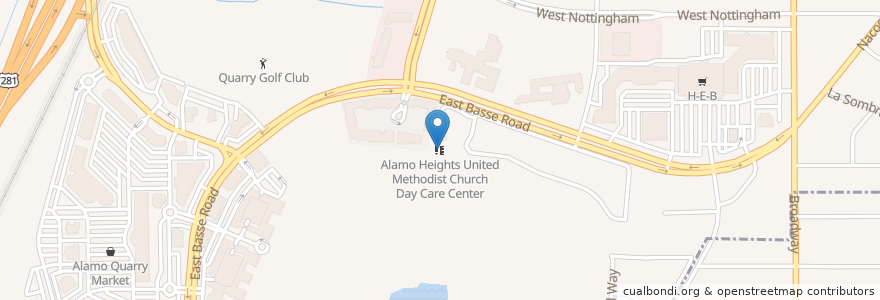 Mapa de ubicacion de Alamo Heights United Methodist Church Day Care Center en United States, Texas, Bexar County, San Antonio.