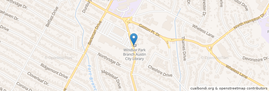 Mapa de ubicacion de Windsor Park Branch Austin City Library en United States, Texas, Travis County, Austin.