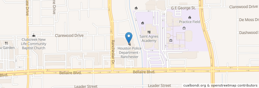 Mapa de ubicacion de Houston Police Department - Ranchester en 美利坚合众国/美利堅合眾國, 得克萨斯州 / 德克薩斯州 / 德薩斯州, 休斯敦, Harris County.