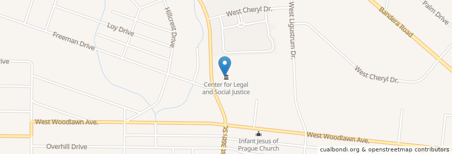 Mapa de ubicacion de Center for Legal and Social Justice en 미국, 텍사스, Bexar County, San Antonio.
