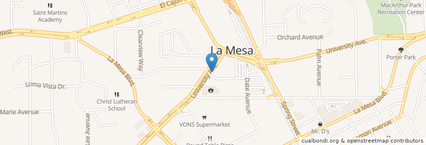 Mapa de ubicacion de La Mesa Memorial Fine Arts Center en الولايات المتّحدة الأمريكيّة, كاليفورنيا, مقاطعة سان دييغو, La Mesa.