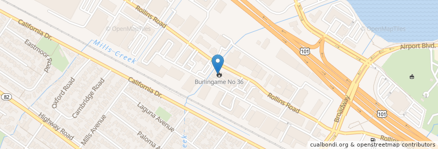Mapa de ubicacion de Burlingame No 36 en 美利坚合众国/美利堅合眾國, 加利福尼亚州/加利福尼亞州, 圣马刁县, Burlingame.