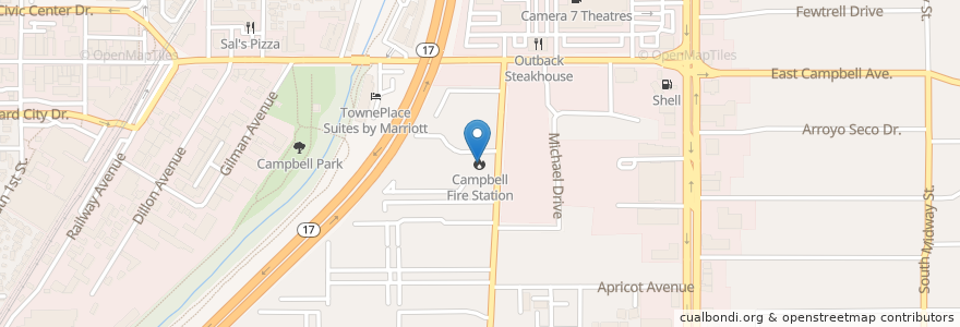 Mapa de ubicacion de Campbell Fire Station en Stati Uniti D'America, California, Santa Clara County, Campbell.