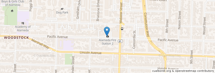Mapa de ubicacion de Alameda Fire Station 2 en Estados Unidos Da América, Califórnia, Condado De Alameda, Alameda.
