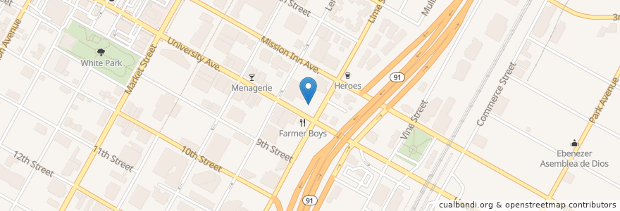 Mapa de ubicacion de Riverside Fire Department Station #1 en 미국, 캘리포니아주, Riverside County, 리버사이드.
