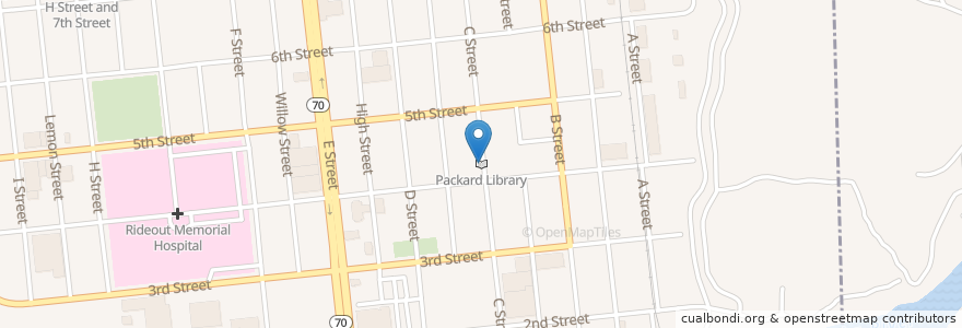 Mapa de ubicacion de Packard Library en United States, California, Yuba County, Marysville.