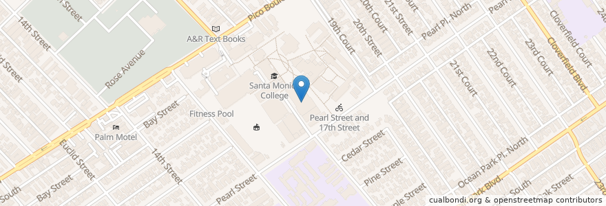 Mapa de ubicacion de Santa Monica College Library en الولايات المتّحدة الأمريكيّة, كاليفورنيا, مقاطعة لوس أنجلس.