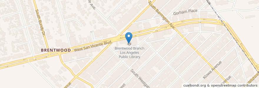 Mapa de ubicacion de Brentwood Branch Los Angeles Public Library en Estados Unidos Da América, Califórnia, Los Angeles County, Los Angeles.