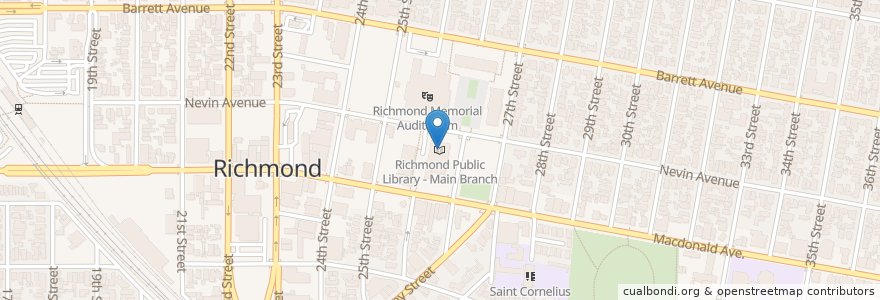 Mapa de ubicacion de Richmond Public Library - Main Branch en 미국, 캘리포니아주, Contra Costa County, Richmond.