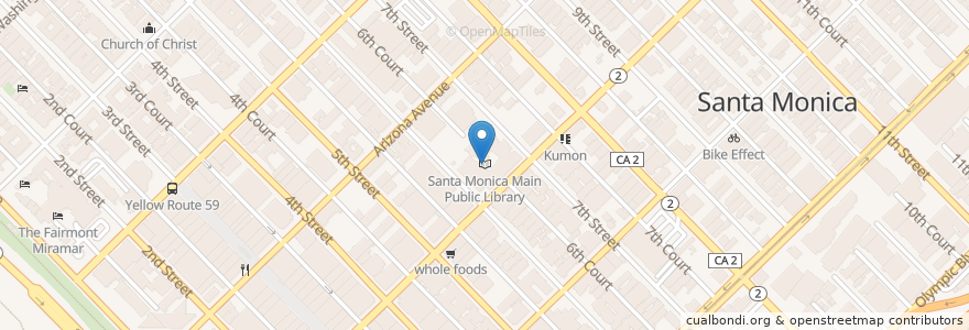 Mapa de ubicacion de Santa Monica Main Public Library en アメリカ合衆国, カリフォルニア州, Los Angeles County.