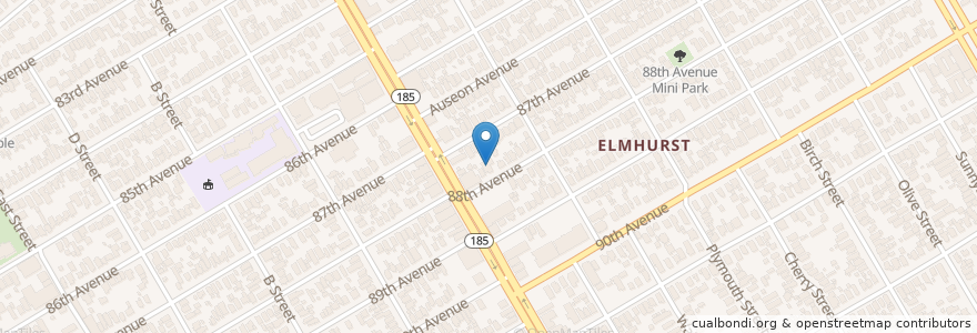 Mapa de ubicacion de Elmhurst Branch Oakland Public Library en Vereinigte Staaten Von Amerika, Kalifornien, Alameda County, Oakland.