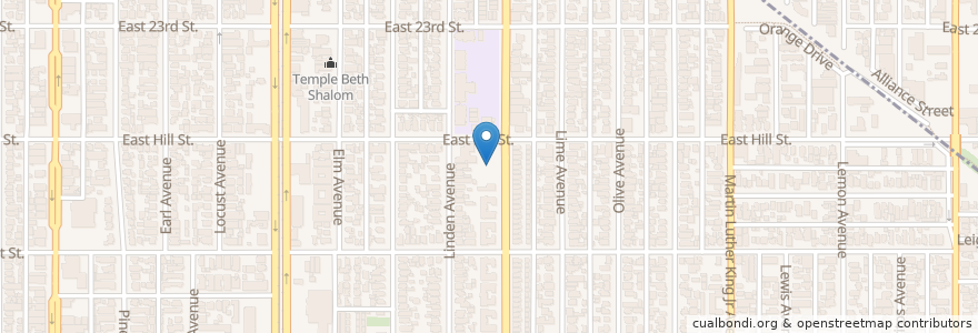 Mapa de ubicacion de Burnett Branch Long Beach Public Library en Estados Unidos Da América, Califórnia, Los Angeles County, Long Beach.