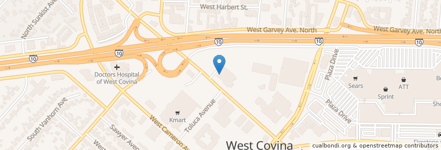 Mapa de ubicacion de West Covina Branch County of Los Angeles Public Library en 美利坚合众国/美利堅合眾國, 加利福尼亚州/加利福尼亞州, 洛杉矶县, West Covina, West Covina.