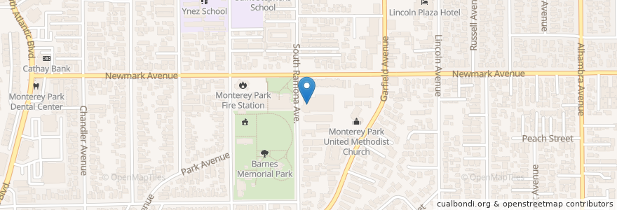 Mapa de ubicacion de Bruggemeyer Memorial Library en ایالات متحده آمریکا, کالیفرنیا, Los Angeles County, Monterey Park.