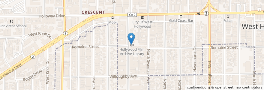 Mapa de ubicacion de Hollywood Film Archive Library en Amerika Syarikat, California, Los Angeles County, Los Angeles, West Hollywood.