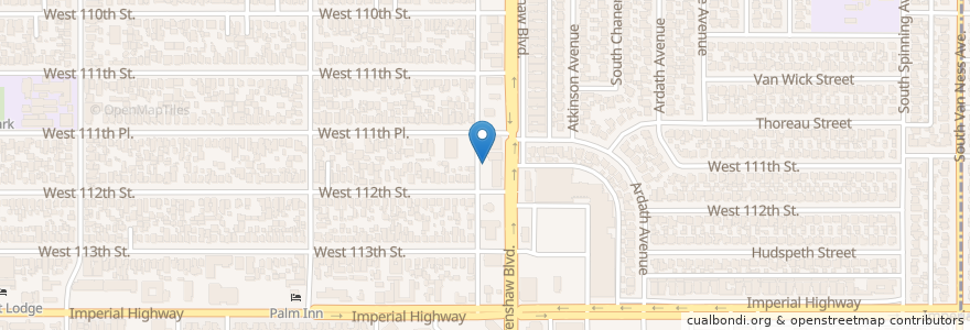 Mapa de ubicacion de Crenshaw-Imperial Branch City of Inglewood Public Library en 미국, 캘리포니아주, Los Angeles County, Inglewood.