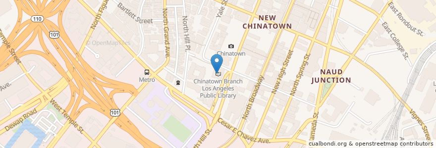 Mapa de ubicacion de Chinatown Branch Los Angeles Public Library en アメリカ合衆国, カリフォルニア州, Los Angeles County, ロサンゼルス.