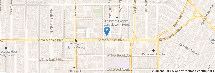 Mapa de ubicacion de Cahuenga Branch Los Angeles Public Library en アメリカ合衆国, カリフォルニア州, Los Angeles County, ロサンゼルス.