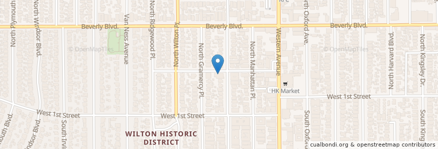 Mapa de ubicacion de Wilshire Branch Los Angeles Public Library en アメリカ合衆国, カリフォルニア州, Los Angeles County, ロサンゼルス.
