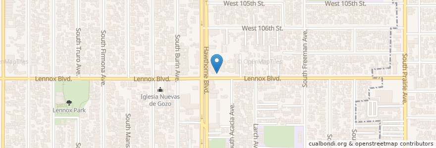 Mapa de ubicacion de Lennox Branch County of Los Angeles Public Library en アメリカ合衆国, カリフォルニア州, Los Angeles County, Inglewood.