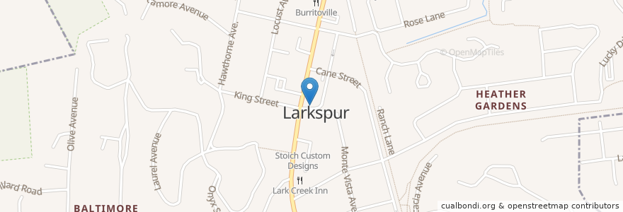 Mapa de ubicacion de Larkspur Public Library en アメリカ合衆国, カリフォルニア州, Marin County, Larkspur.
