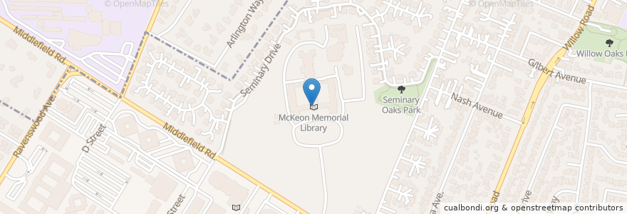 Mapa de ubicacion de McKeon Memorial Library en Amerika Syarikat, California, San Mateo County, Menlo Park.