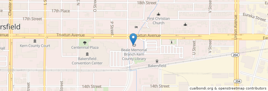 Mapa de ubicacion de Beale Memorial Branch Kern County Library en Соединённые Штаты Америки, Калифорния, Kern County, Bakersfield.