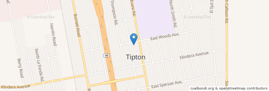 Mapa de ubicacion de Tipton Branch Library en États-Unis D'Amérique, Californie, Tulare County.