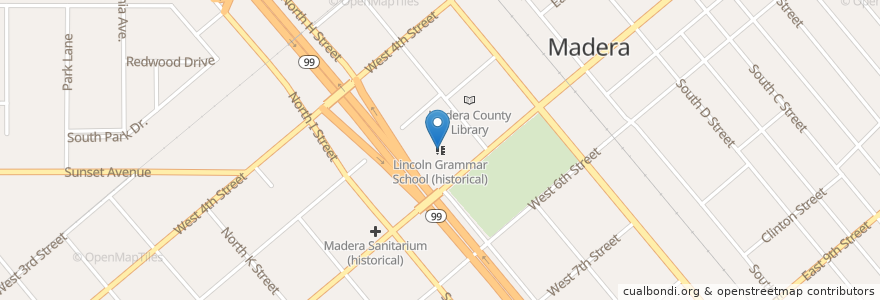 Mapa de ubicacion de Madera County Law Library en United States, California, Madera County.