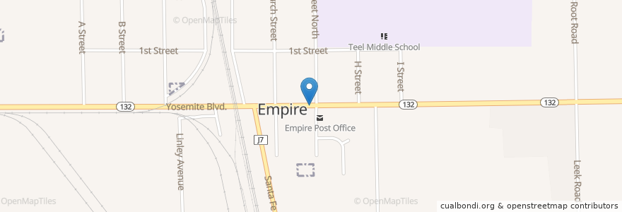 Mapa de ubicacion de Empire Branch Stanislaus County Free Library en الولايات المتّحدة الأمريكيّة, كاليفورنيا, Stanislaus County.