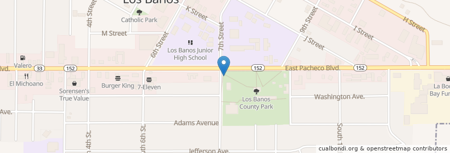 Mapa de ubicacion de Los Banos Branch Merced County Library en Vereinigte Staaten Von Amerika, Kalifornien, Merced County, Los Banos.