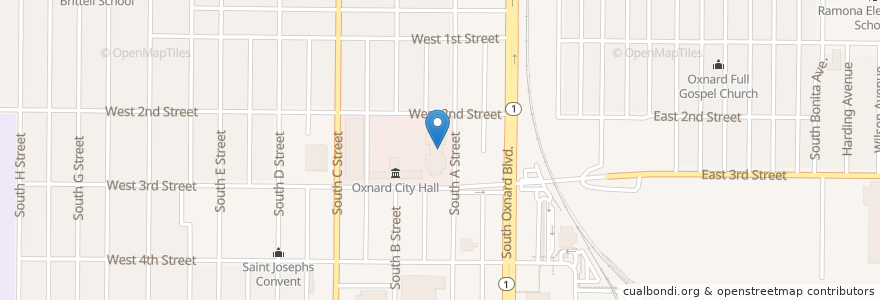 Mapa de ubicacion de Oxnard Public Library en アメリカ合衆国, カリフォルニア州, Ventura County, Oxnard.