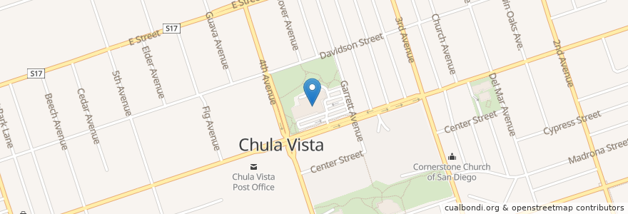 Mapa de ubicacion de Chula Vista Library en アメリカ合衆国, カリフォルニア州, San Diego County, Chula Vista.