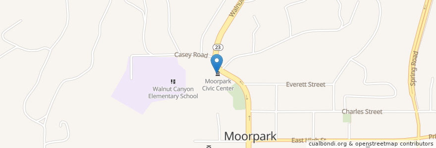 Mapa de ubicacion de Moorpark Civic Center en Estados Unidos De América, California, Ventura County, Moorpark.