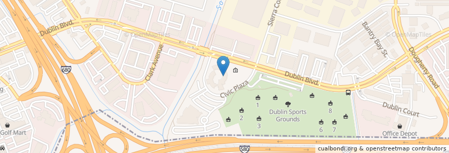 Mapa de ubicacion de Dublin City Hall en 미국, 캘리포니아주, 앨러미다 군, Dublin.
