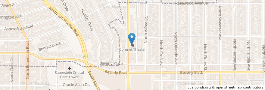 Mapa de ubicacion de Coronet Theater en Estados Unidos Da América, Califórnia, Los Angeles County, Los Angeles.