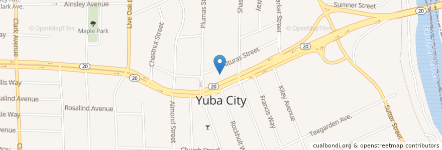 Mapa de ubicacion de Yuba City City Hall en アメリカ合衆国, カリフォルニア州, Sutter County, Yuba City.