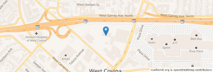 Mapa de ubicacion de West Covina City Hall en États-Unis D'Amérique, Californie, Los Angeles County, West Covina, West Covina.
