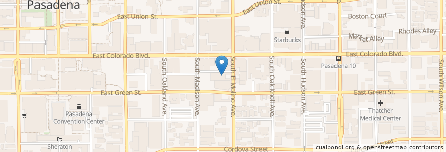 Mapa de ubicacion de Pasadena Playhouse en Stati Uniti D'America, California, Los Angeles County, Pasadena.