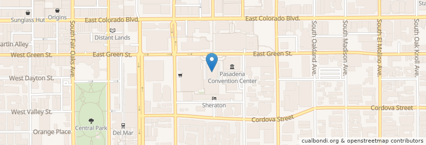 Mapa de ubicacion de Pasadena Civic Auditorium en Estados Unidos Da América, Califórnia, Los Angeles County, Pasadena.