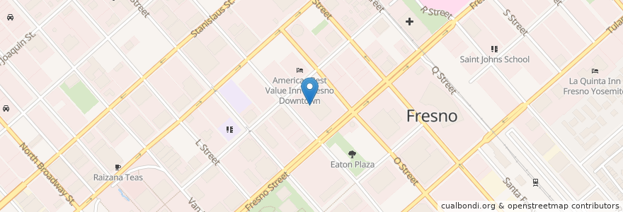 Mapa de ubicacion de Memorial Auditorium en アメリカ合衆国, カリフォルニア州, Fresno County, Fresno.