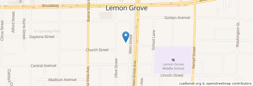 Mapa de ubicacion de Lemon Grove City Hall en アメリカ合衆国, カリフォルニア州, San Diego County, Lemon Grove.
