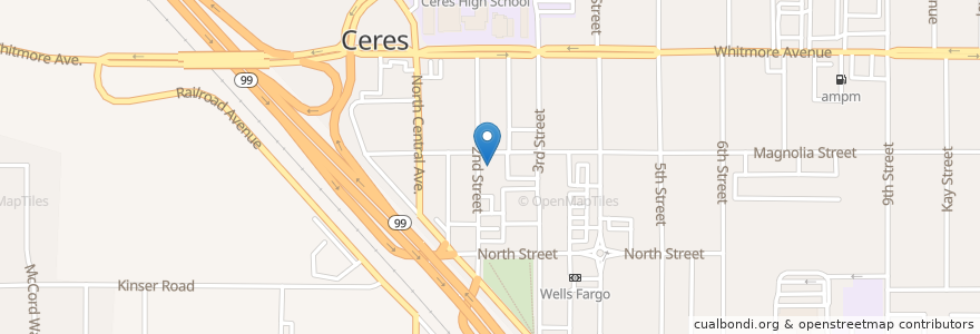 Mapa de ubicacion de Ceres City Hall en ایالات متحده آمریکا, کالیفرنیا, Stanislaus County, Ceres.