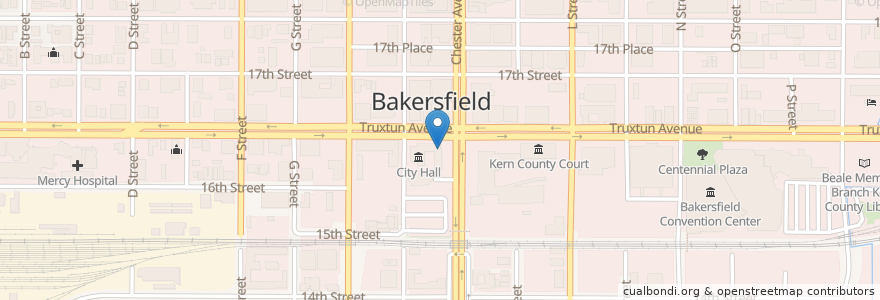 Mapa de ubicacion de Bakersfield City Hall en United States, California, Kern County, Bakersfield.