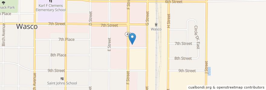 Mapa de ubicacion de Wasco City Hall en Estados Unidos De América, California, Kern County, Wasco.